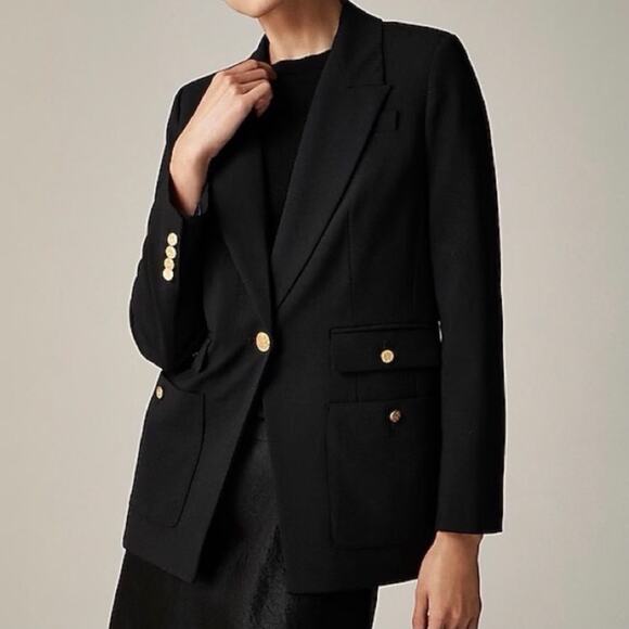 J.Crew Vivienne Blazer Italian Bi Stretch Merino Wool Blend Office CC421 Black 6 - Picture 1 of 16